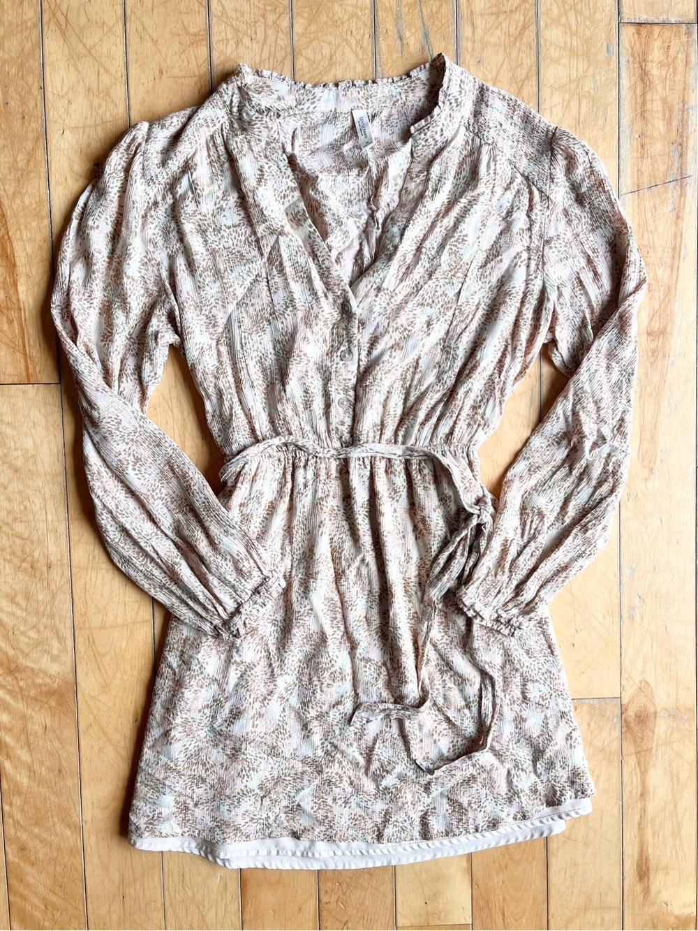Gentle Fawn Tan Floral Long Sleeve Dress Size Medium